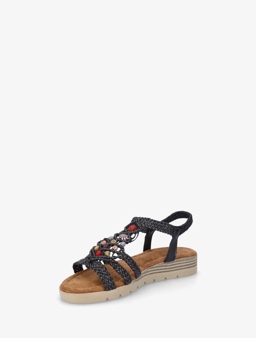Nu-pieds élastiqués à perles en bois - Noir - 3