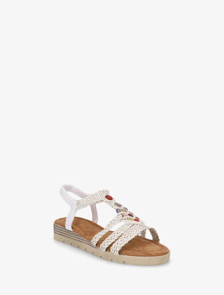 Nu-pieds élastiqués à perles en bois - Blanc - 2