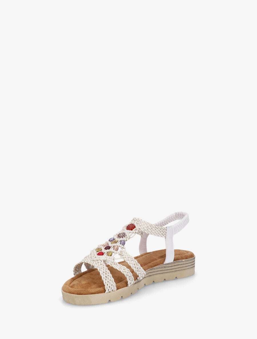 Nu-pieds élastiqués à perles en bois - Blanc - 3