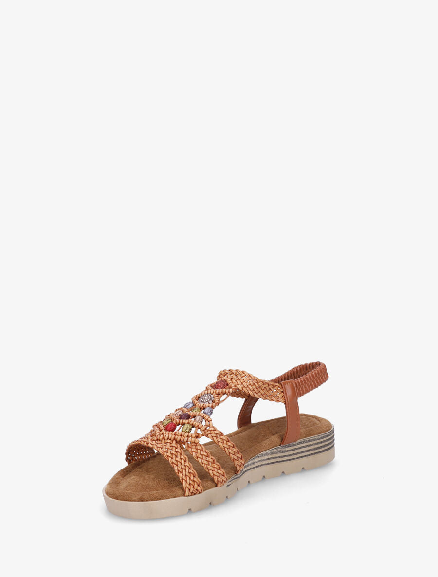 Nu-pieds élastiqués à perles en bois - Camel - 3