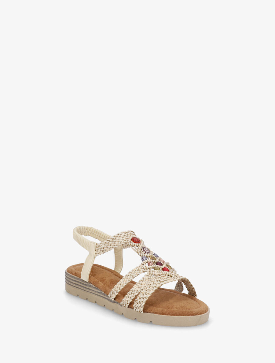 Nu-pieds élastiqués à perles en bois - Beige - 2