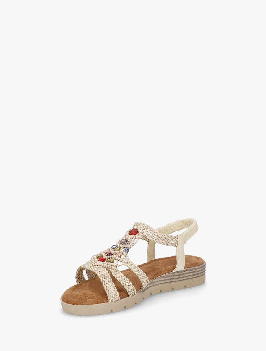 Nu-pieds élastiqués à perles en bois - Beige - 3