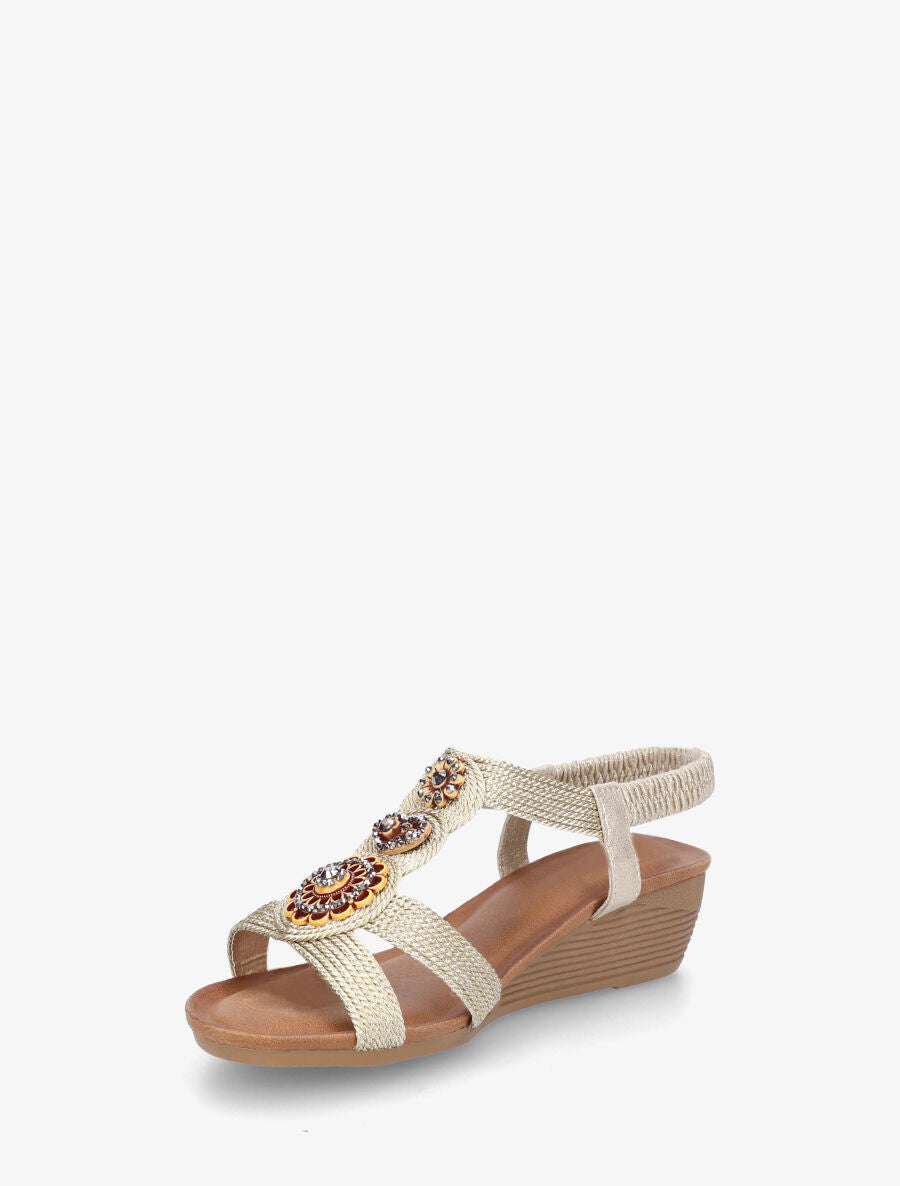 Sandales compensées cordes et strass - Or - 3