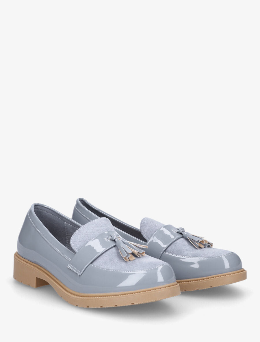 Mocassins bi-matière à pompon - Bleu ciel - 4