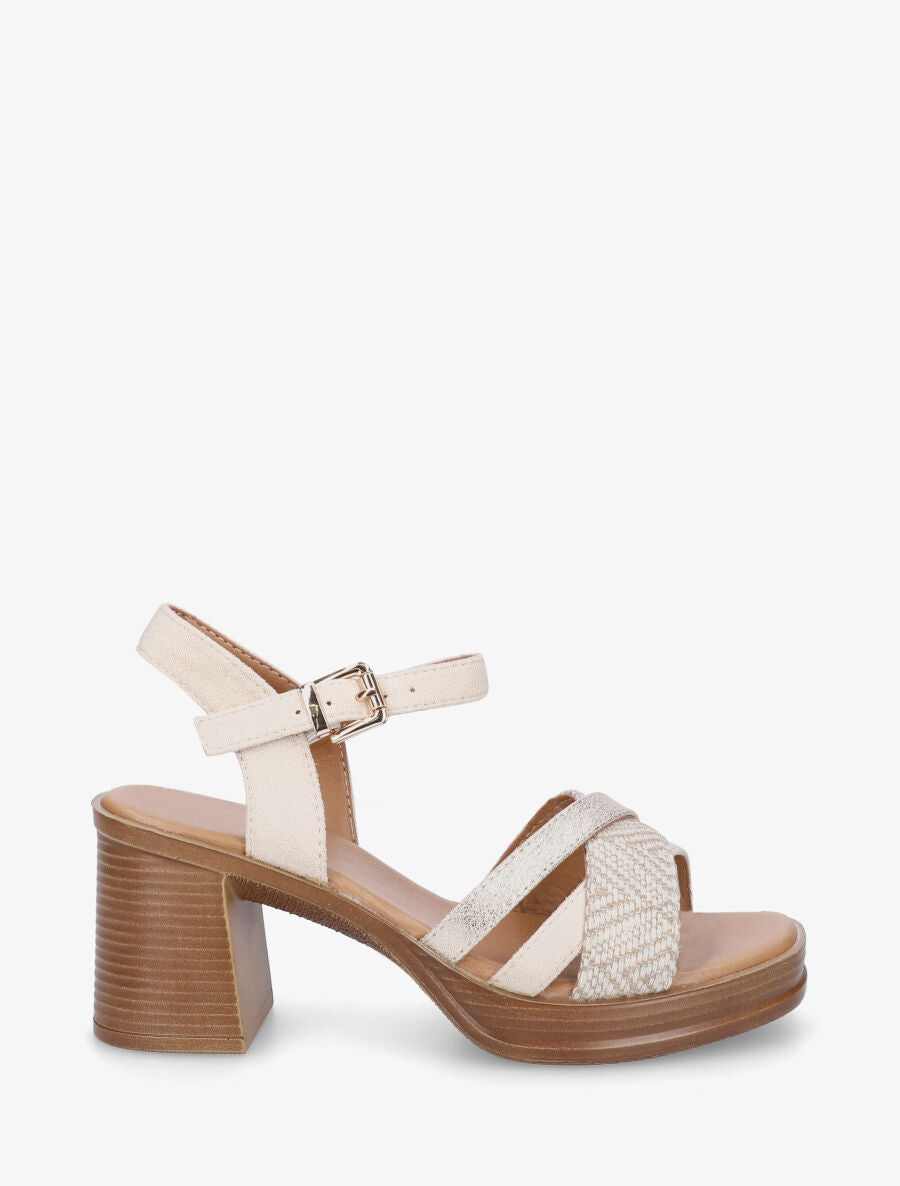 Sandales à talon à imprimé losanges - Beige - 5