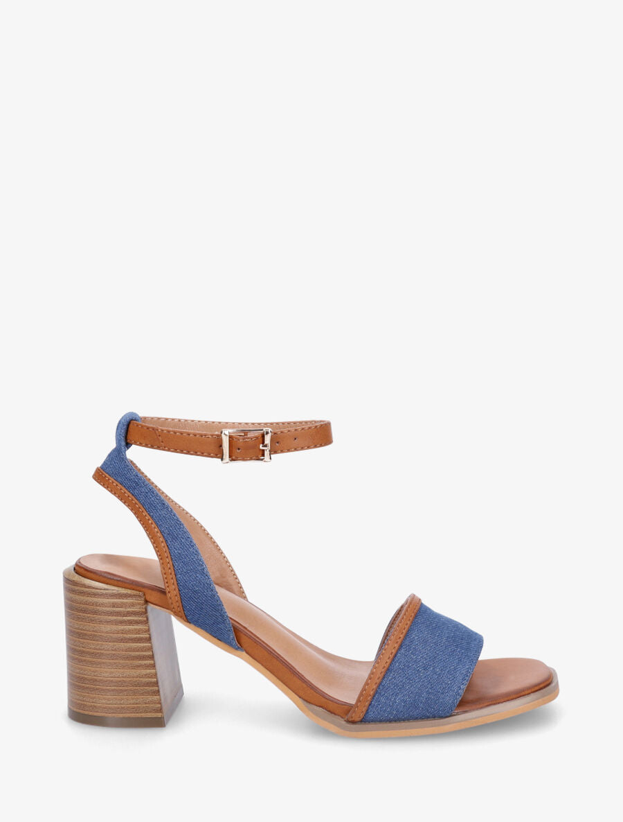 Sandales à talon en tissu effet denim - Bleu denim - 5