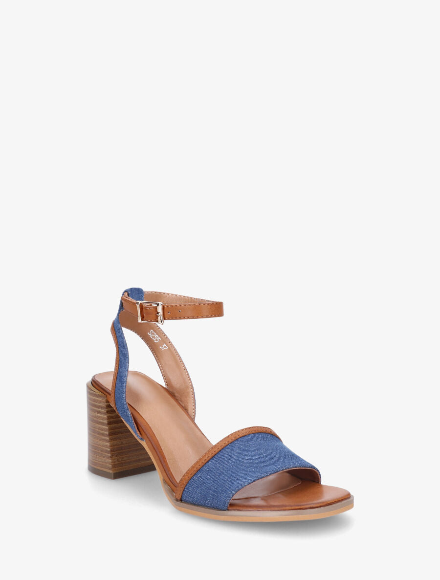 Sandales à talon en tissu effet denim - Bleu denim - 2
