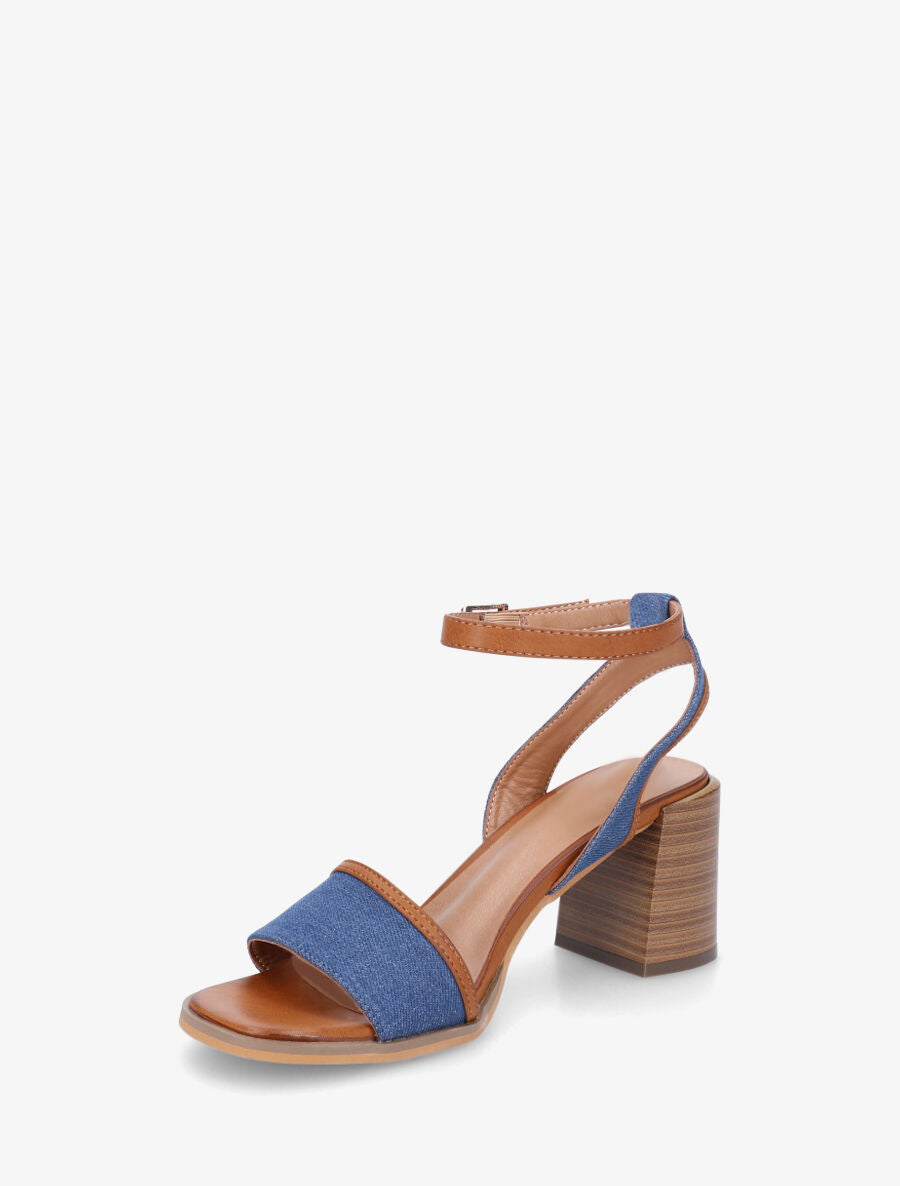 Sandales à talon en tissu effet denim - Bleu denim - 3