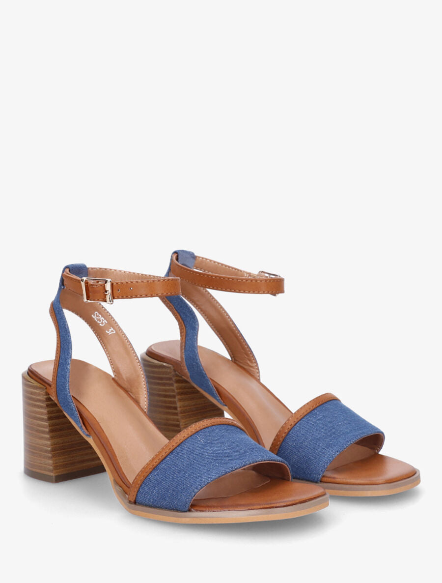 Sandales à talon en tissu effet denim - Bleu denim - 4