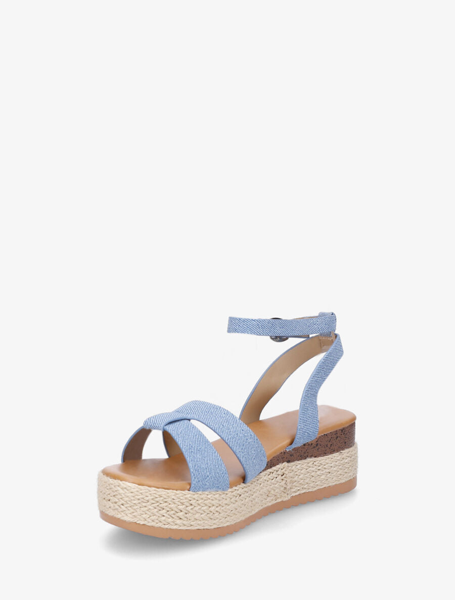 Sandales compensées mi-hautes en tissu - Bleu denim - 3