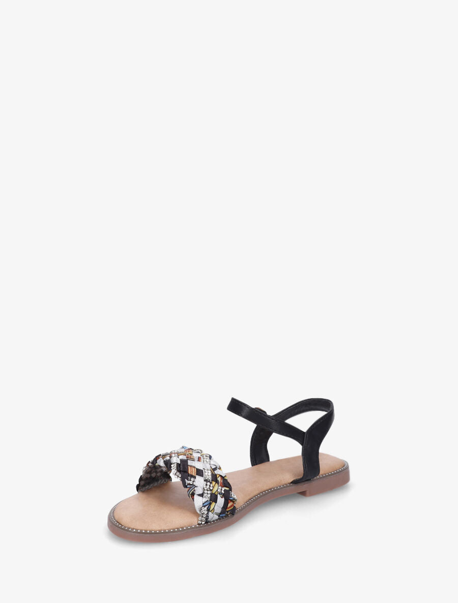 Nu-pieds à brides à foulard fantaisie et strass - Noir - 3