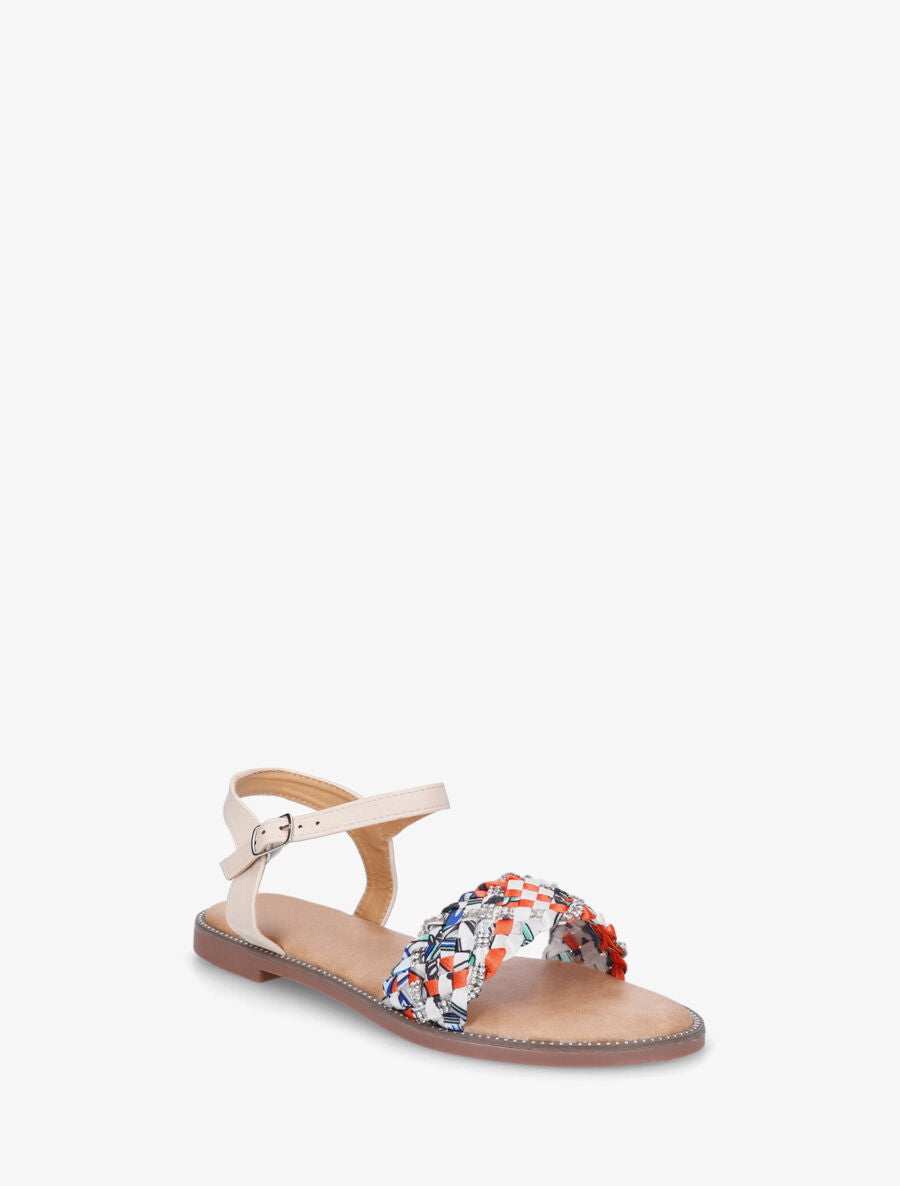 Nu-pieds à brides à foulard fantaisie et strass - Beige - 2