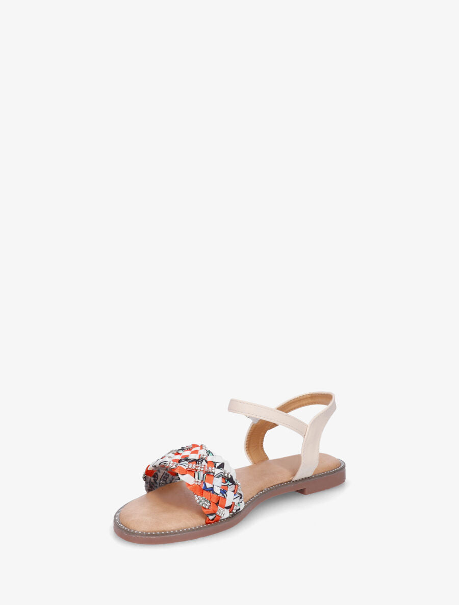 Nu-pieds à brides à foulard fantaisie et strass - Beige - 3