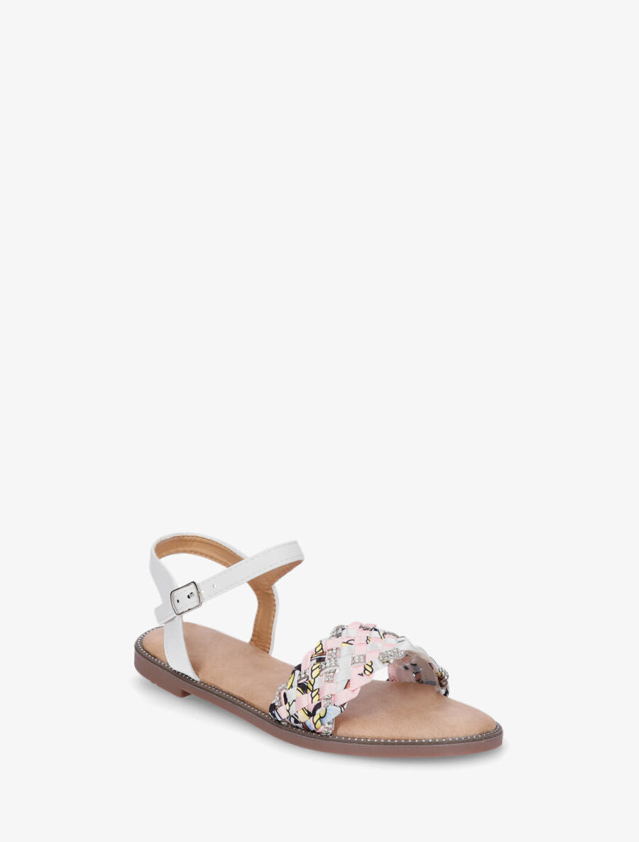 Nu-pieds à brides à foulard fantaisie et strass - Blanc - 2