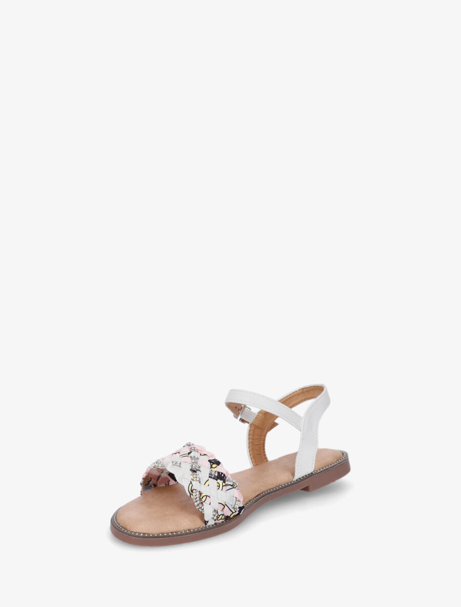 Nu-pieds à brides à foulard fantaisie et strass - Blanc - 3