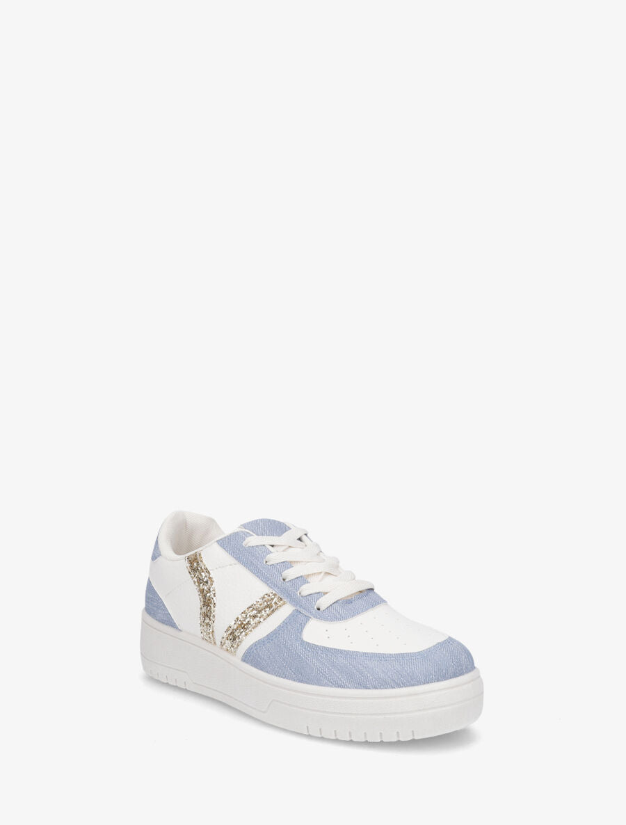 Sneakers à lacets et bandes à paillettes - Bleu - 2