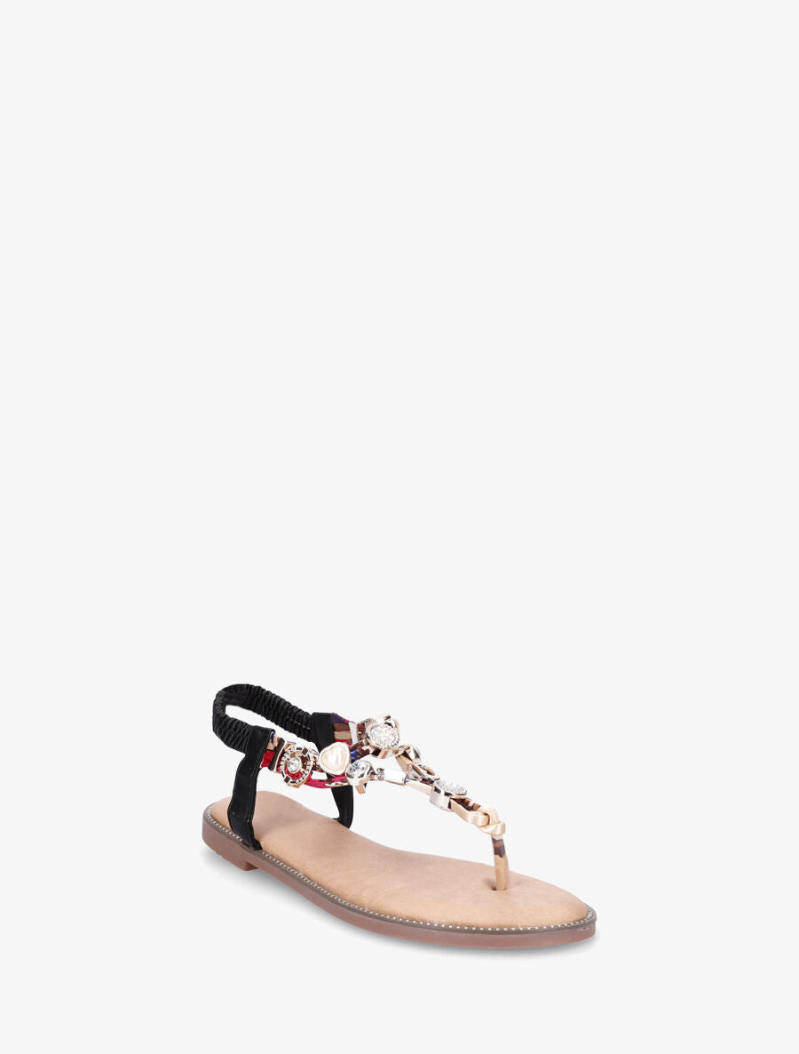 Nu-pieds brides à bijoux et pierres - Noir - 2