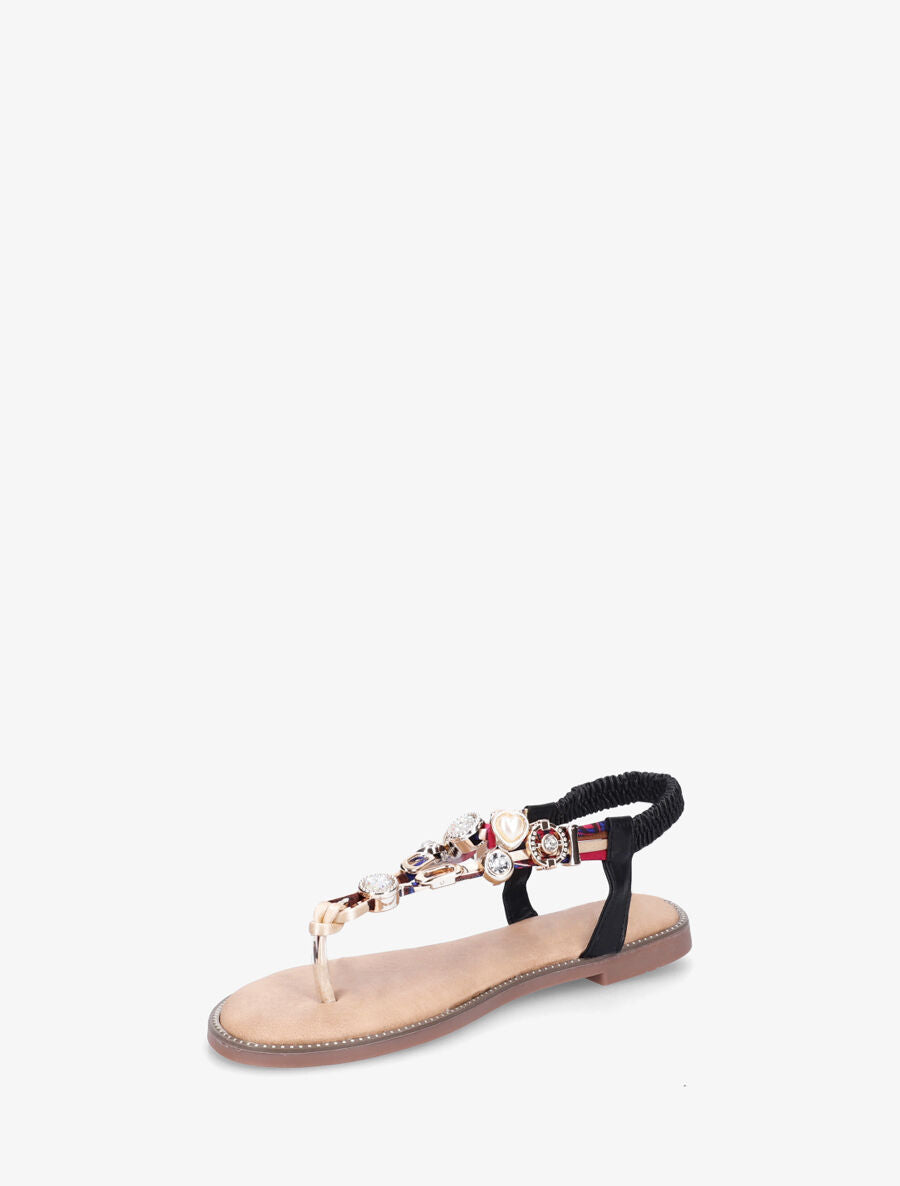 Nu-pieds brides à bijoux et pierres - Noir - 3