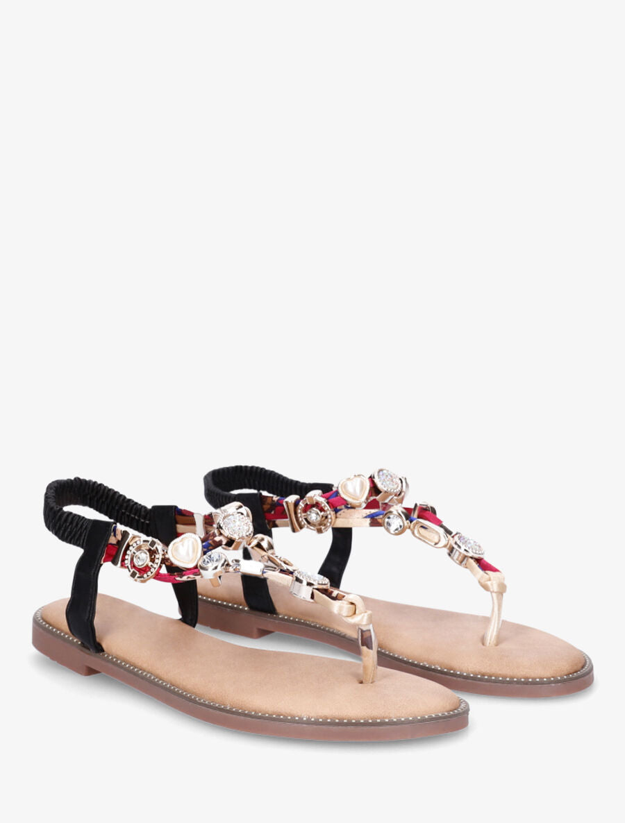 Nu-pieds brides à bijoux et pierres - Noir - 4
