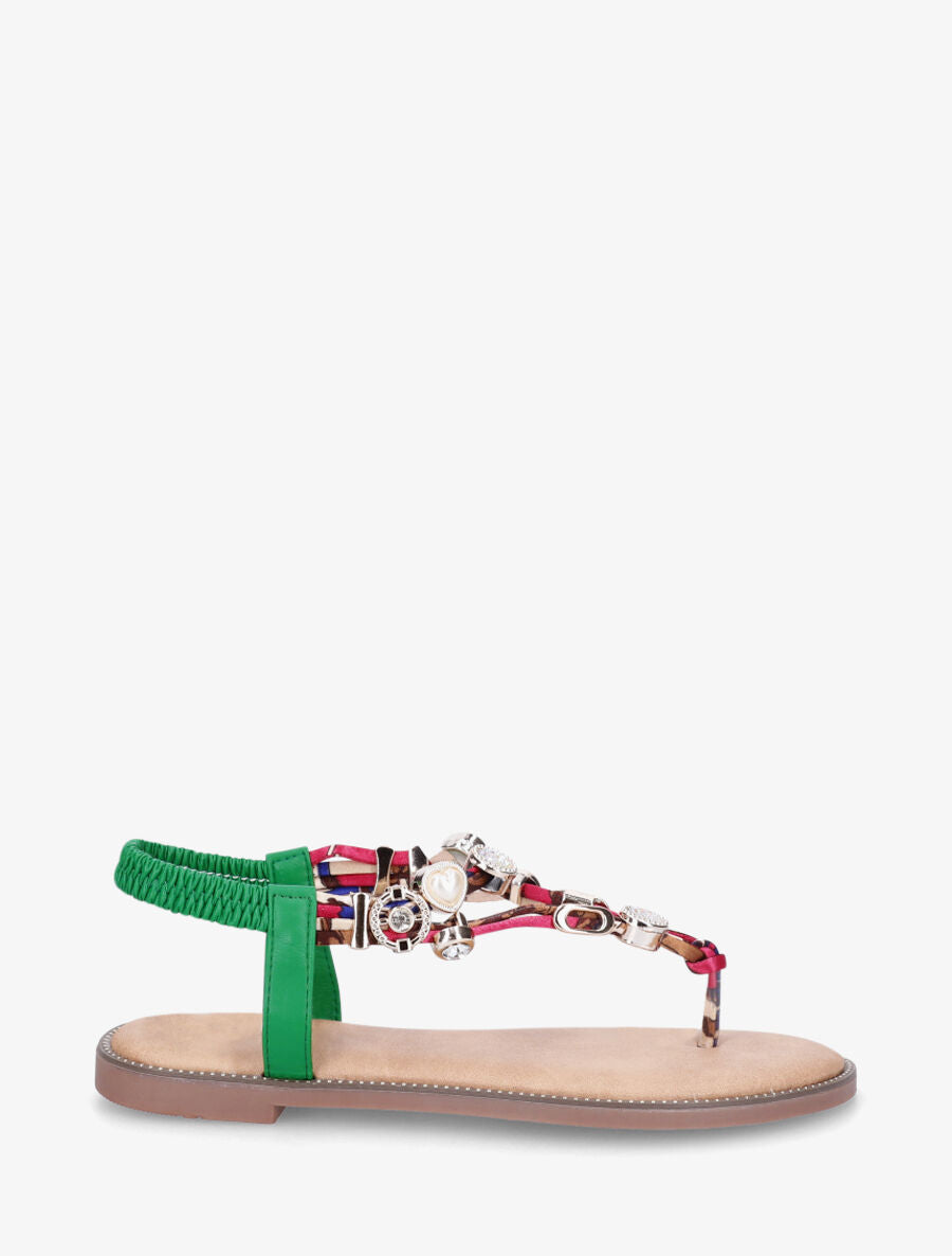 Nu-pieds brides à bijoux et pierres - Vert - 5