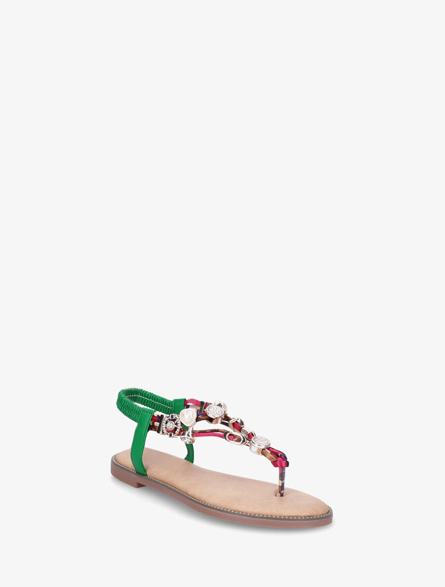 Nu-pieds brides à bijoux et pierres - Vert - 2