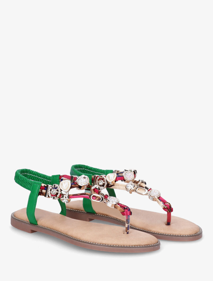Nu-pieds brides à bijoux et pierres - Vert - 4