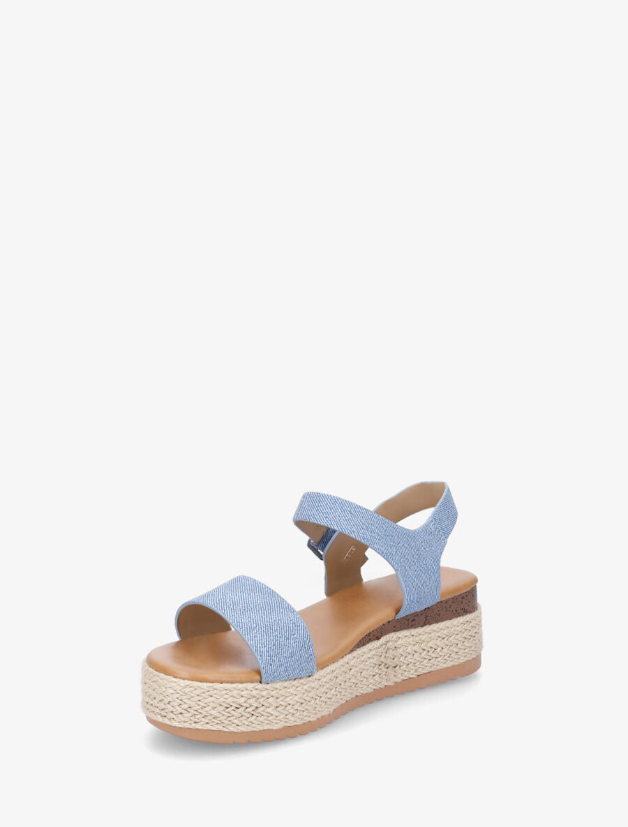 Sandales compensées à brides en tissu - Bleu denim - 3