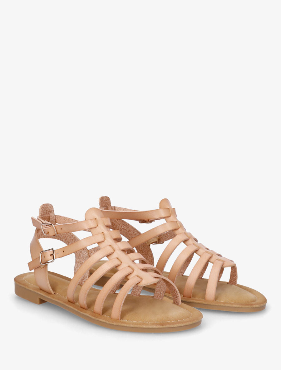 Nu-pieds à double boucles style spartiates - Beige - 4