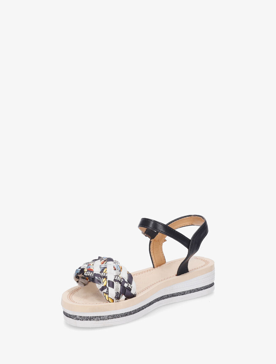 Nu-pieds à bride tressée et strass - Noir - 3
