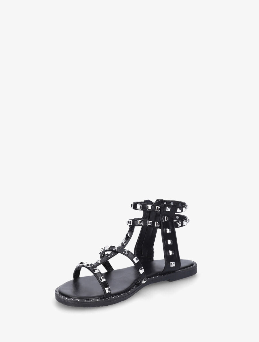 Nu-pieds montants à clous et franges - Noir - 3