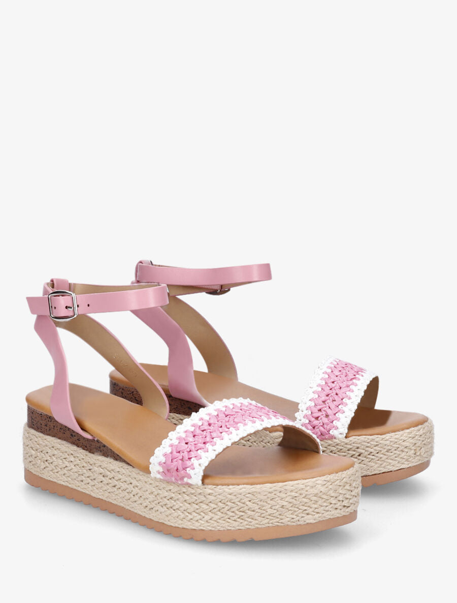 Sandales compensées bi-matière - Rose - 4