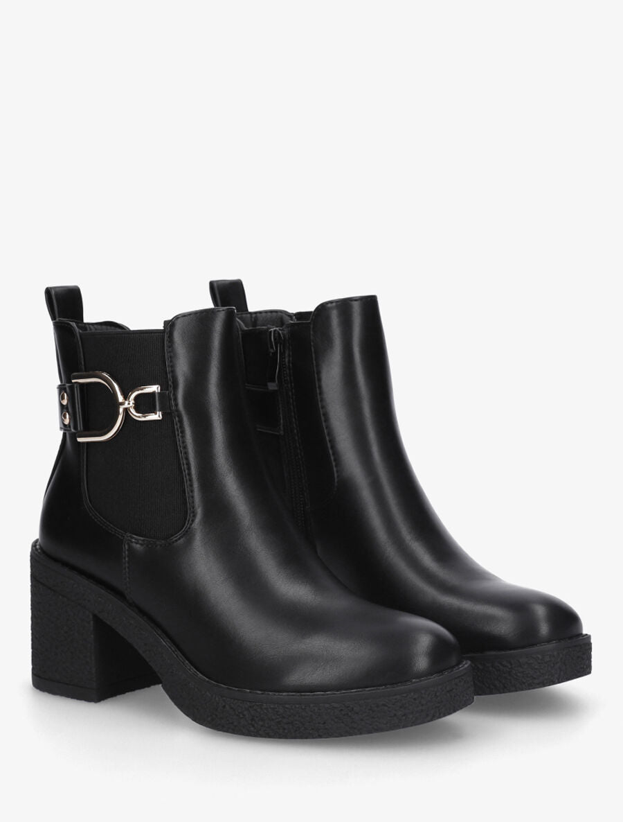 Bottines en simili à talon épais - Noir - 4