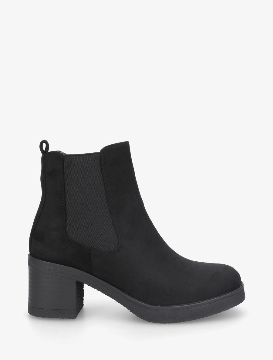 Bottines en suédine à talon - Noir - 5