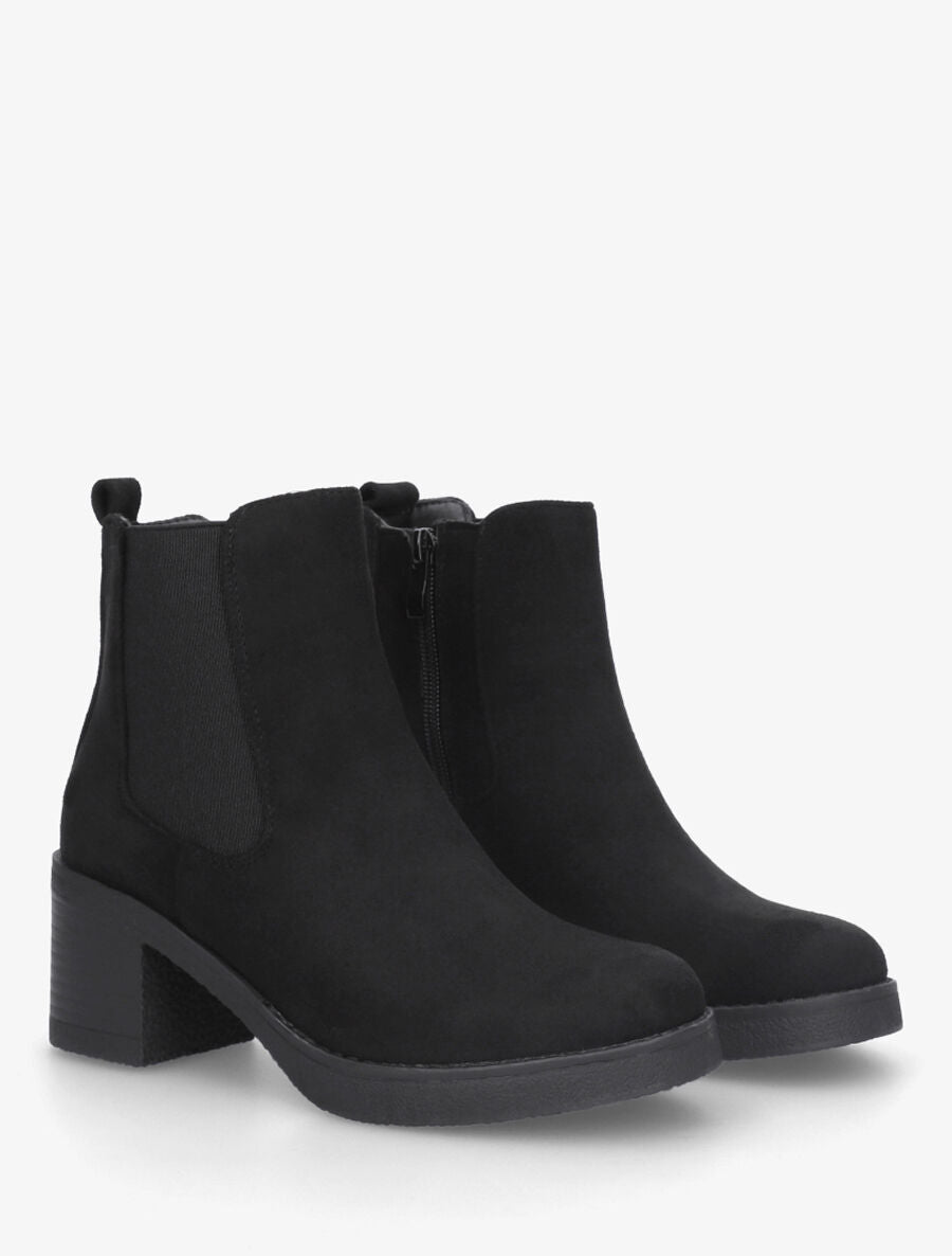 Bottines en suédine à talon - Noir - 4
