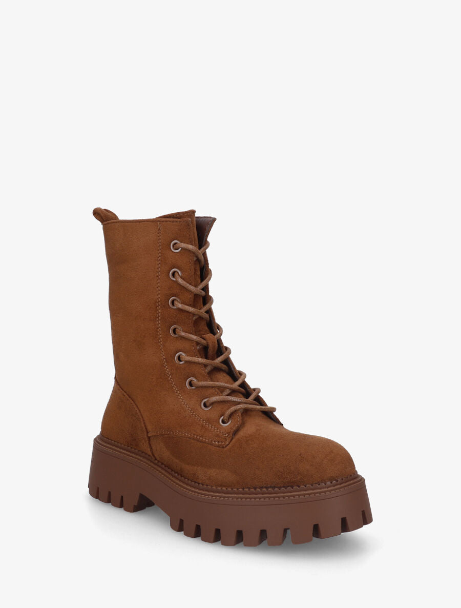 Bottines en suédine style rangers - Camel - 2