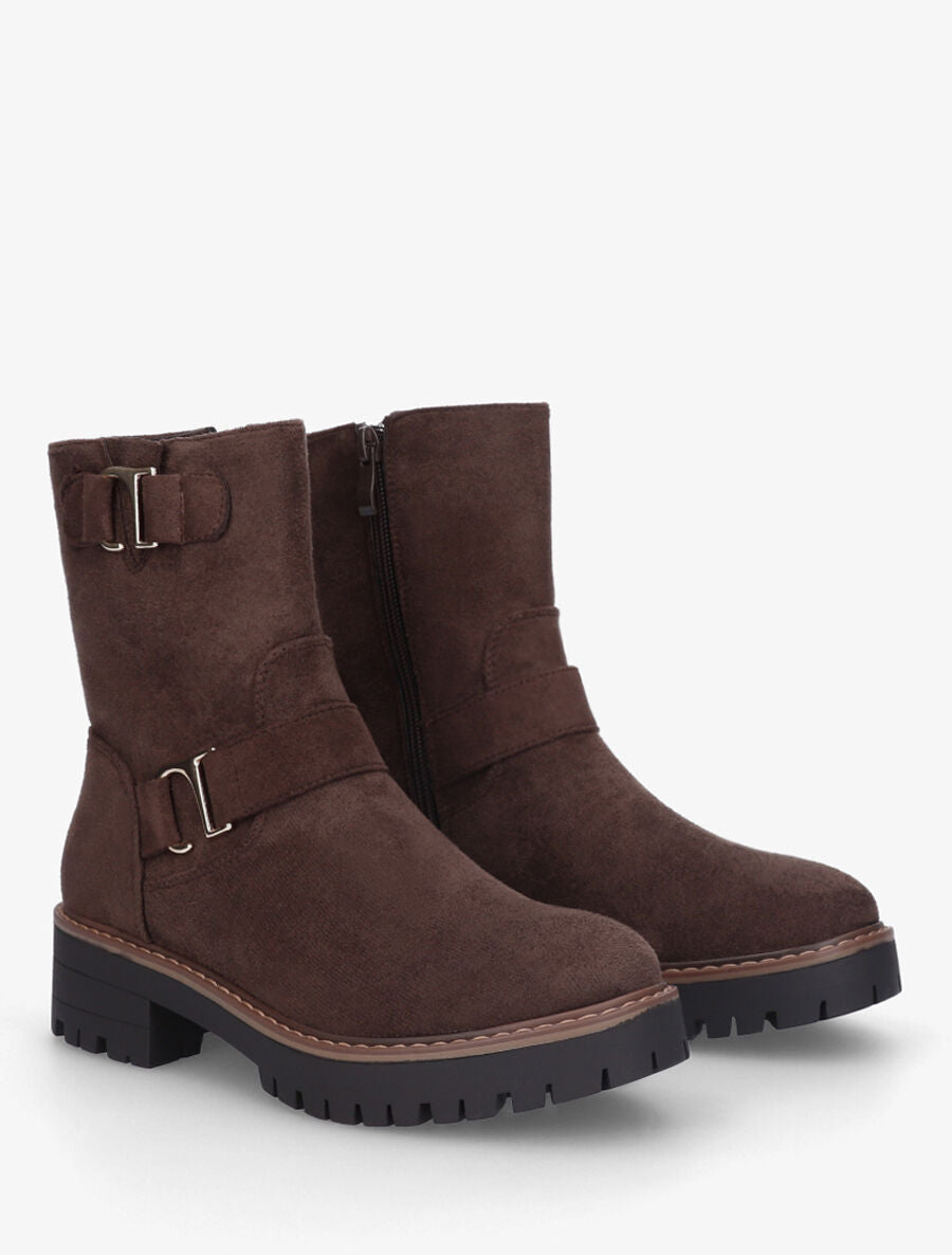 Bottines en suédine à ceinturons - Chocolat - 4