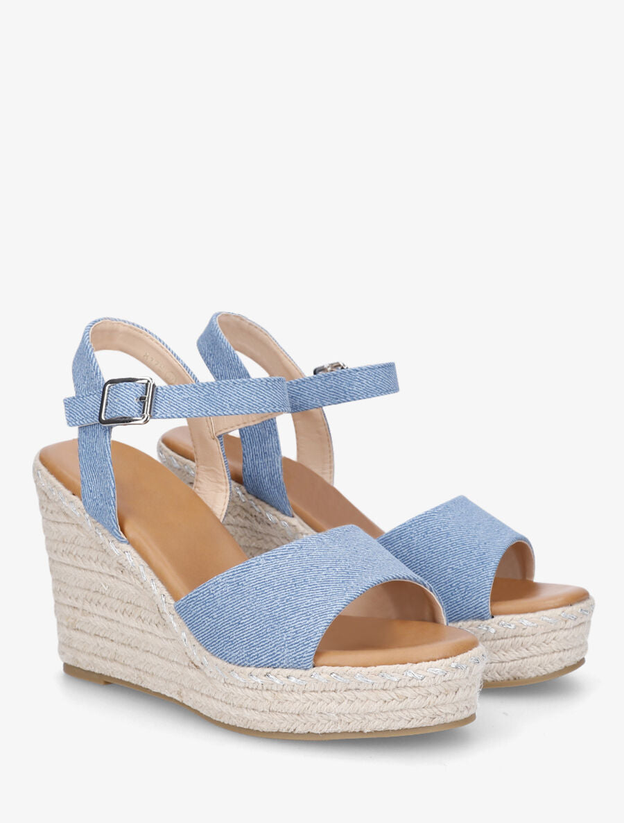 Sandales compensées en simili à plateforme - Bleu denim - 4