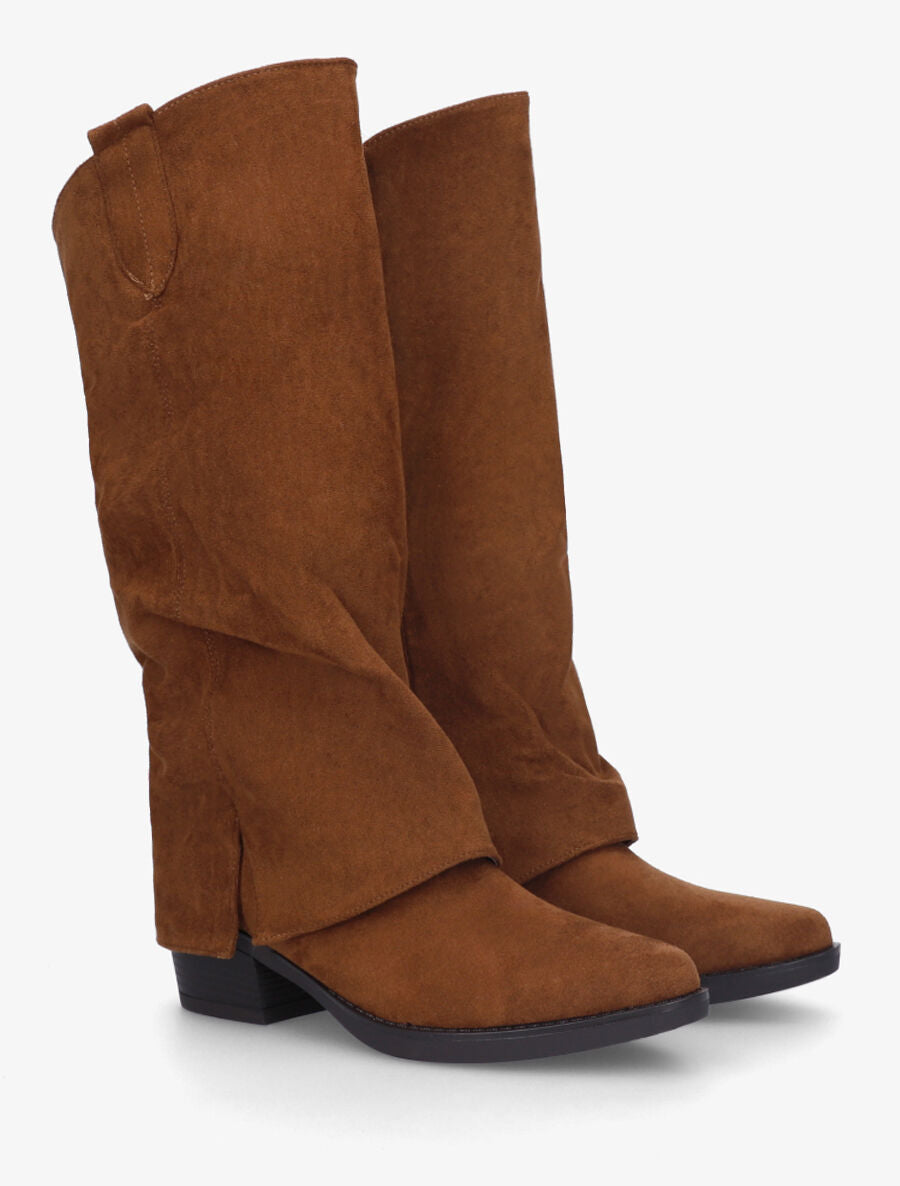 Bottes en suédine à revers - Camel - 4