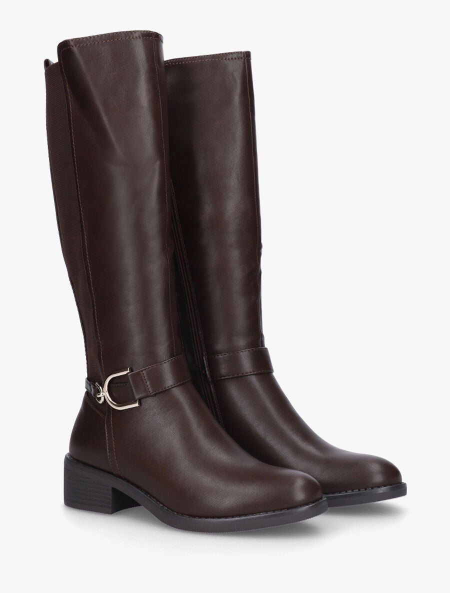 Bottes élastiquées en simili à ceinturon - Marron - 4