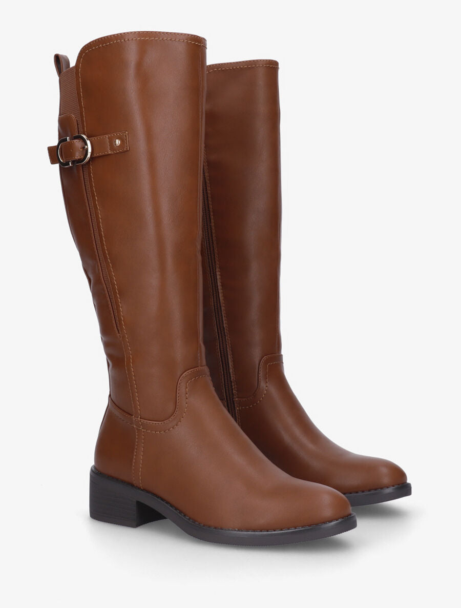 Bottes en simili à ceinturon - Camel - 4