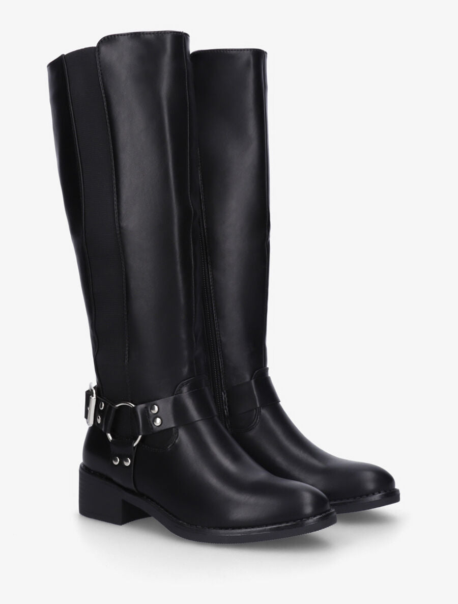 Bottes en simili à ceinturon décoratif - Noir - 4
