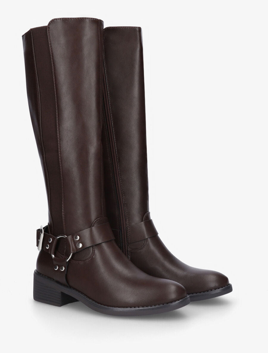 Bottes en simili à ceinturon décoratif - Chocolat - 4