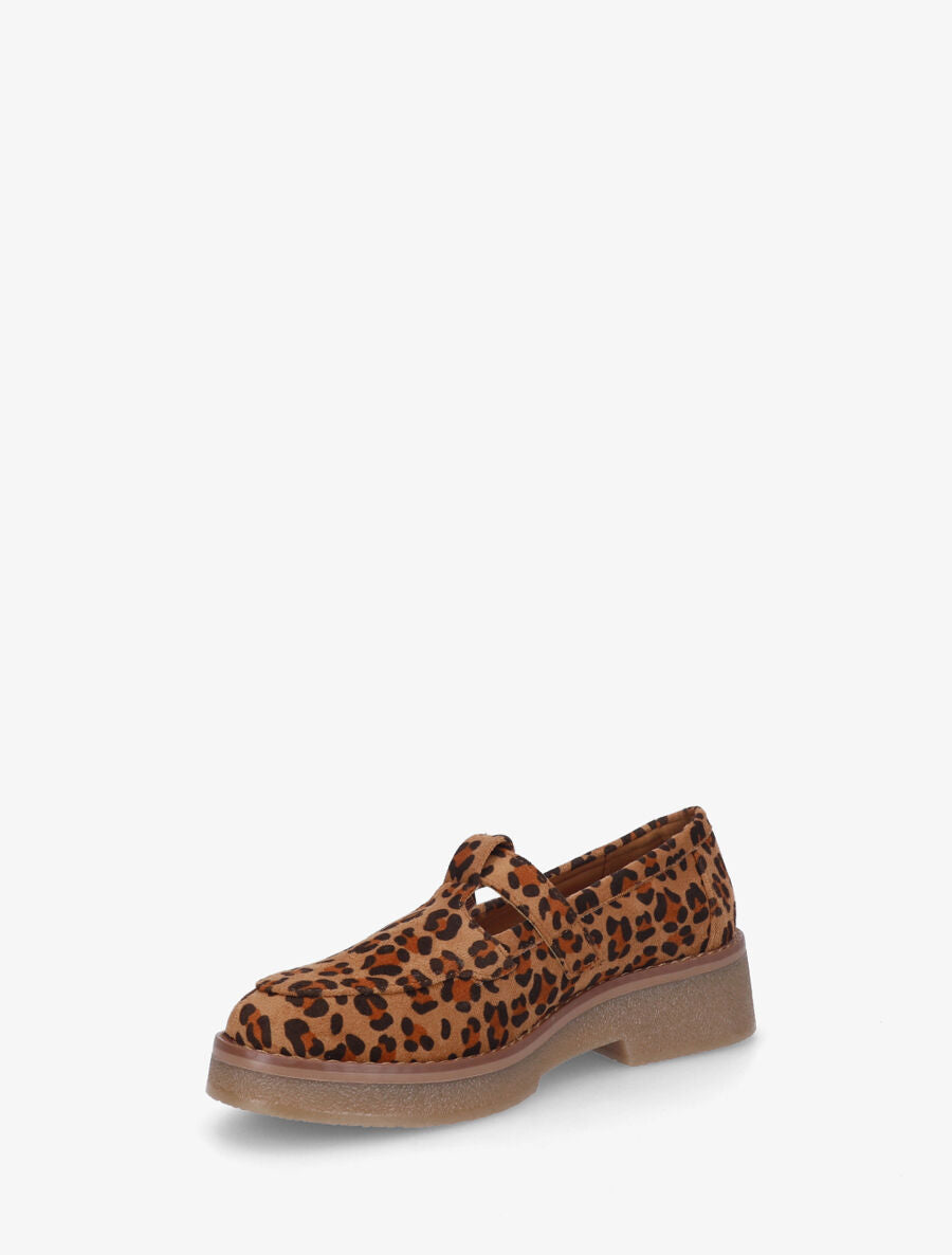 Mocassins en suédine imprimé léopard à boucle - Camel - 3