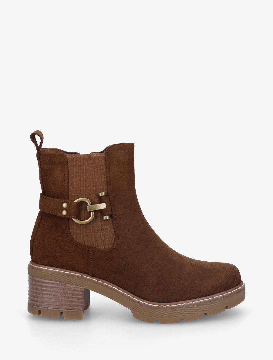 Bottines en suédine à boucle décorative - Marron - 5