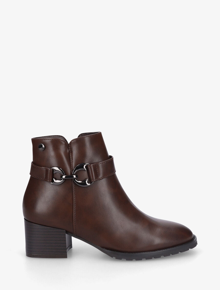Bottines en simili à talon et boucle - Marron - 5