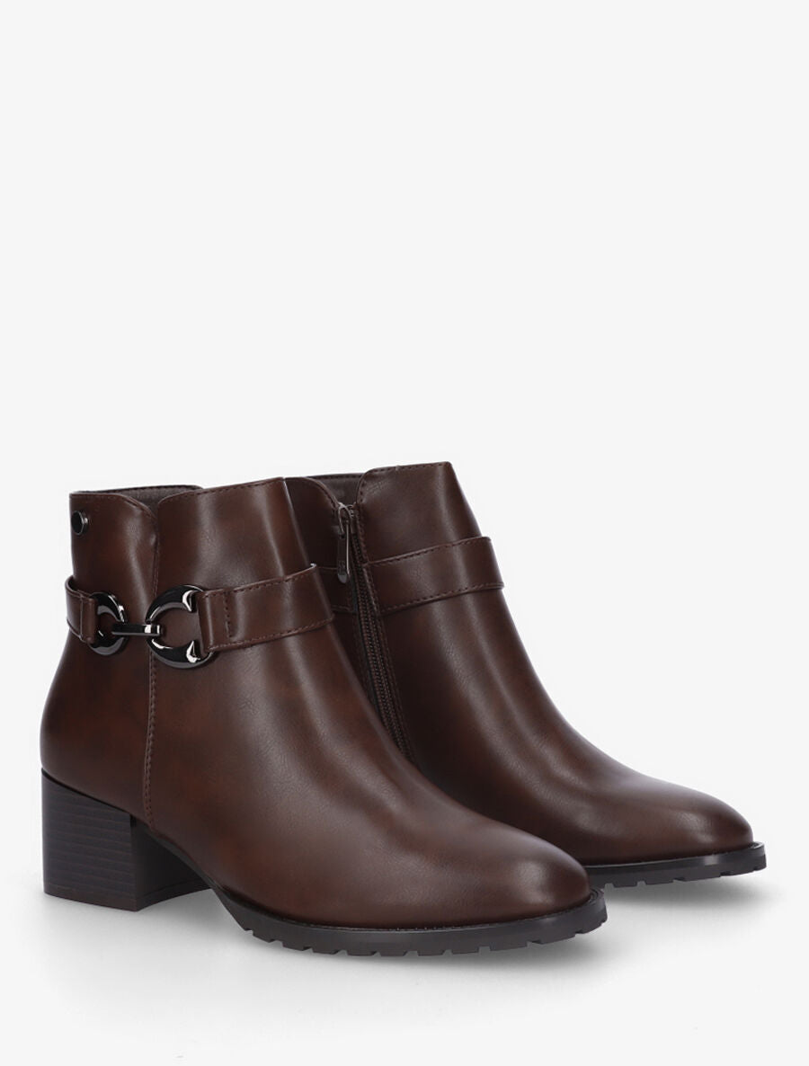 Bottines en simili à talon et boucle - Marron - 4