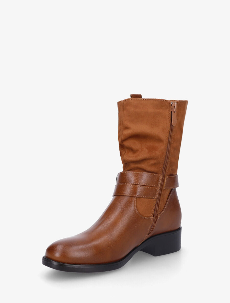 Bottines bimatière à ceinturon - Camel - 3