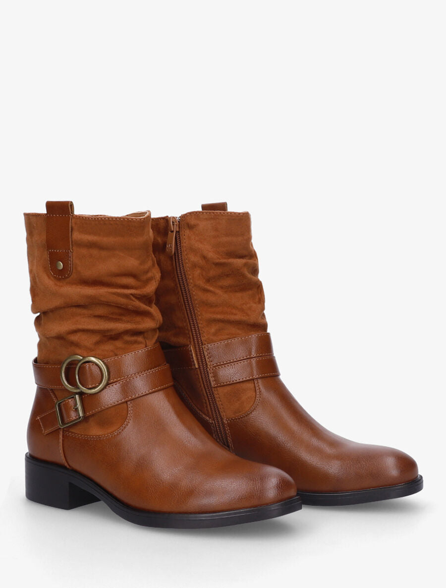Bottines bimatière à ceinturon - Camel - 4