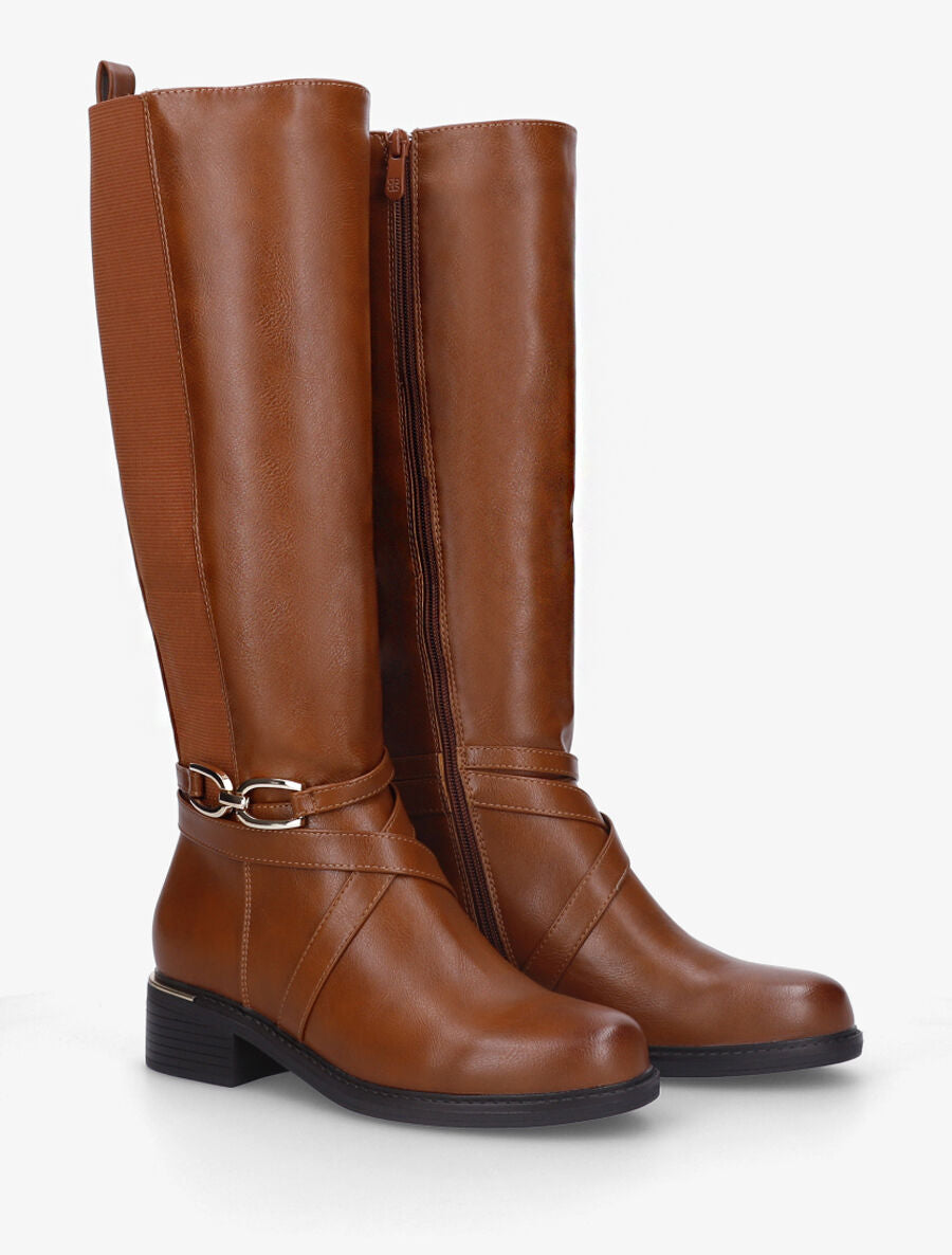Bottes élastiquées en simili à talon - Camel - 4