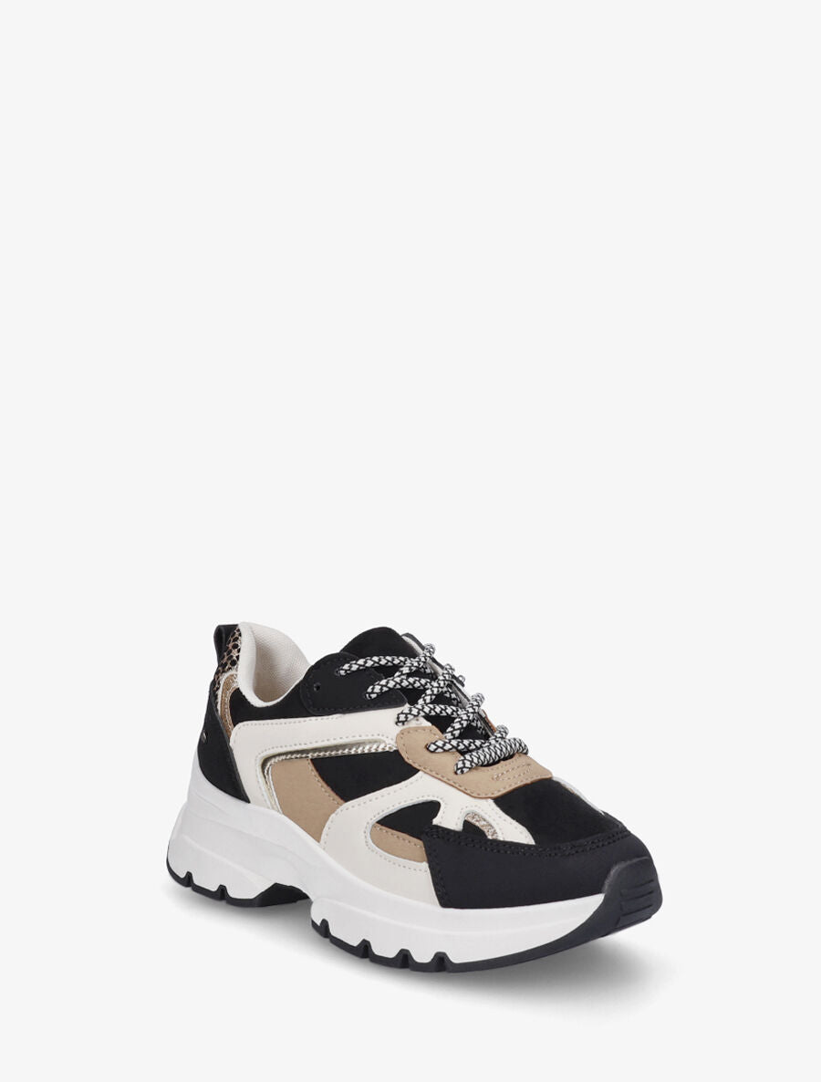 Baskets bimatière à lacets stylisés - Noir - 2